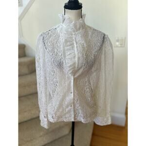 Vintage 90s White Lace Sheer Blouse Victorian Romantic Whimsygoth Coquette